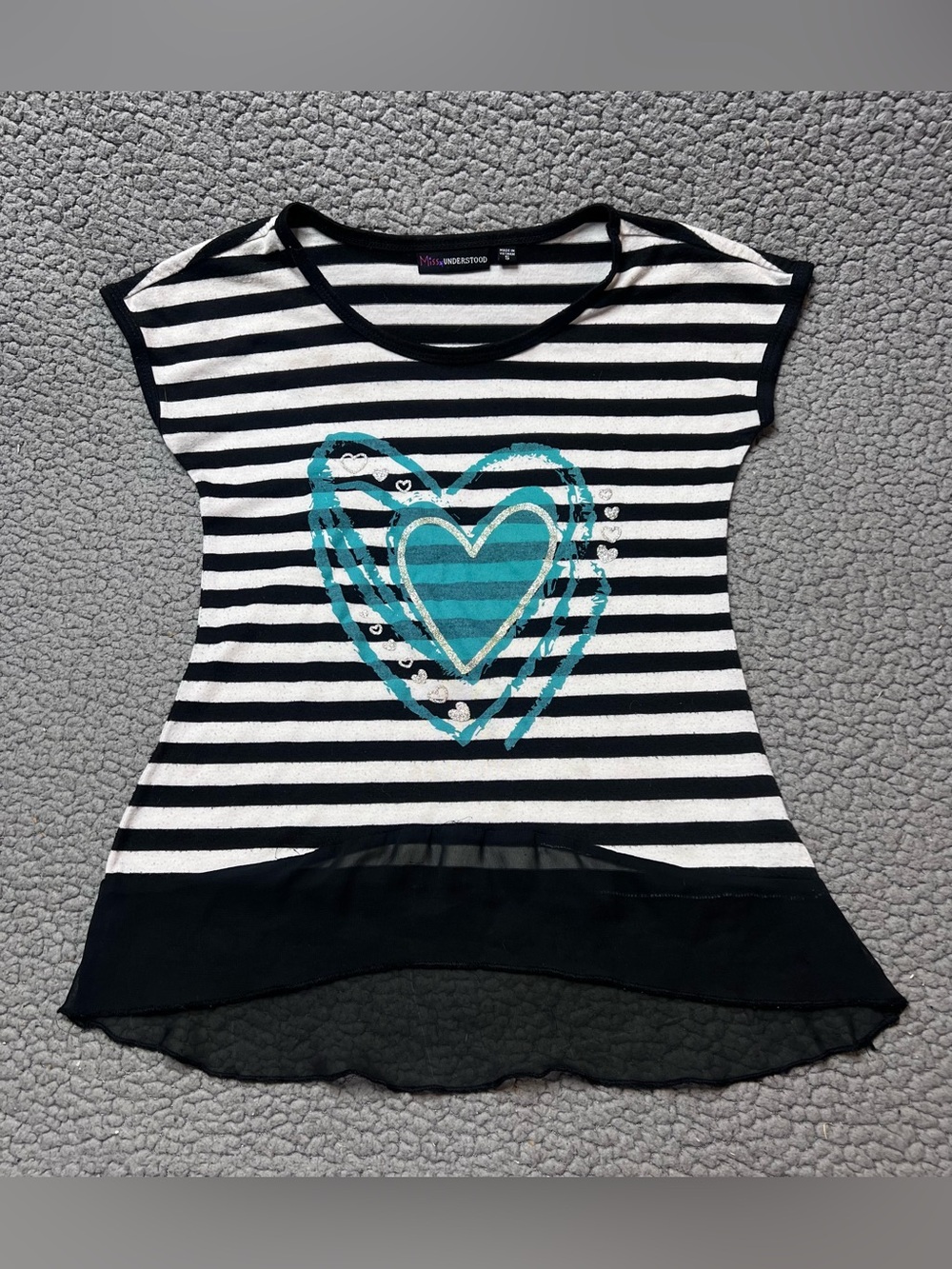 Miss Understood Short Sleeve Blouse Little Girls Size Small Black & White Stripe